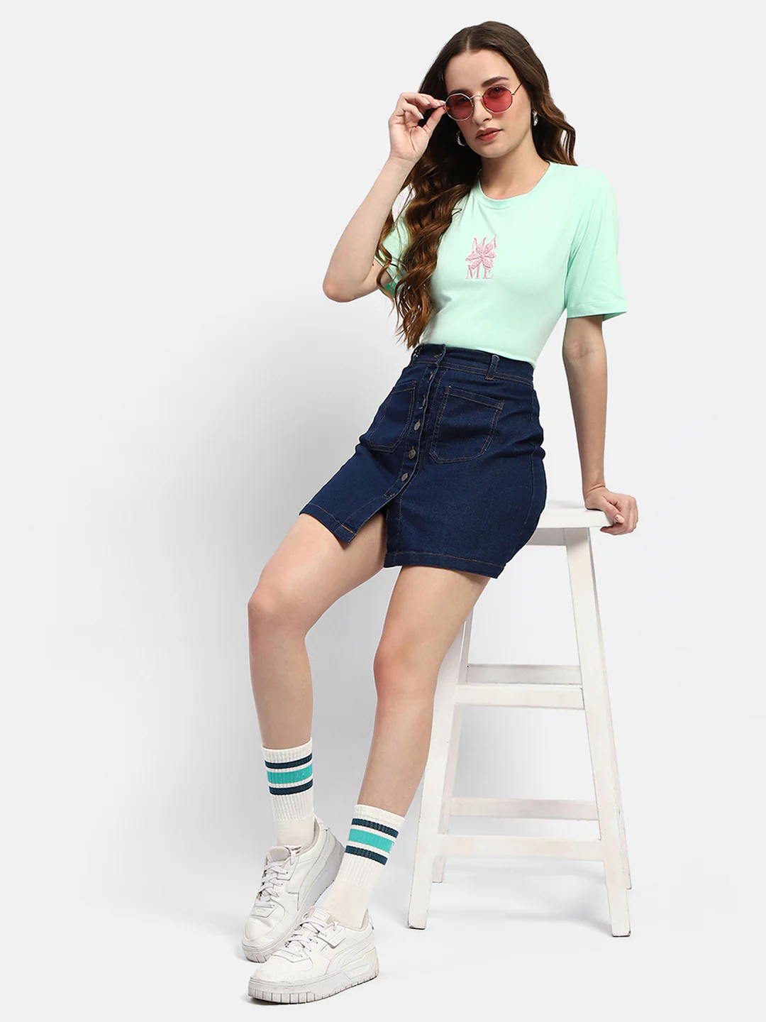 Madame Embroidered Mint Green Regular T-Shirt - Image 2