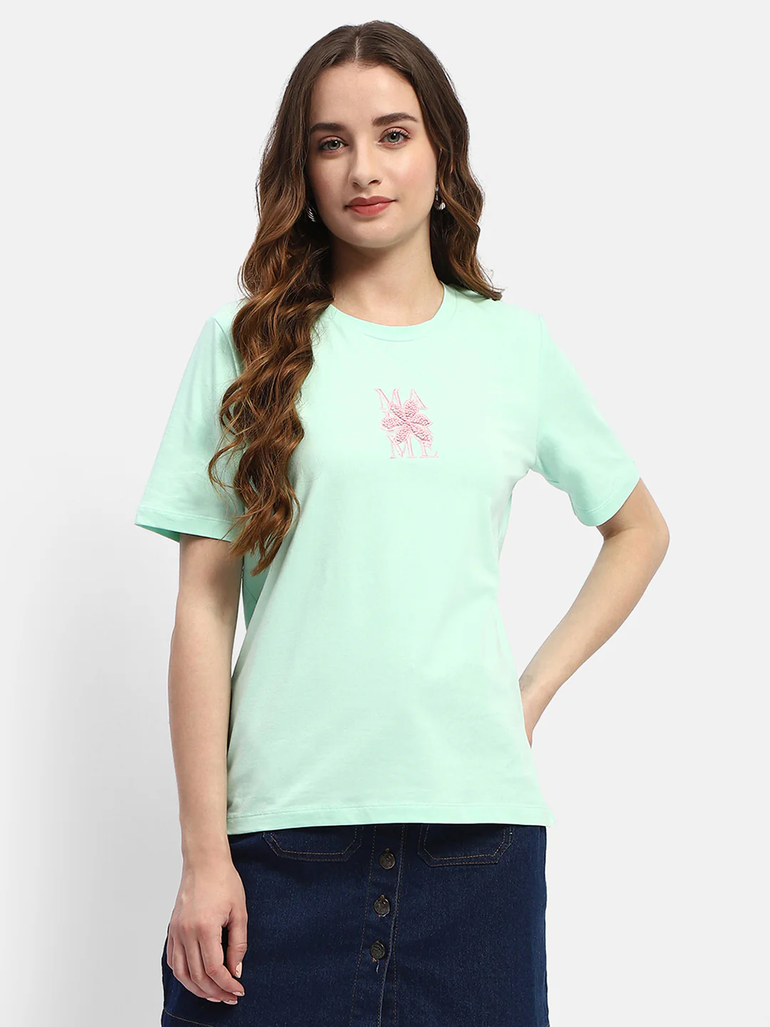 Madame Embroidered Mint Green Regular T-Shirt - Image 3