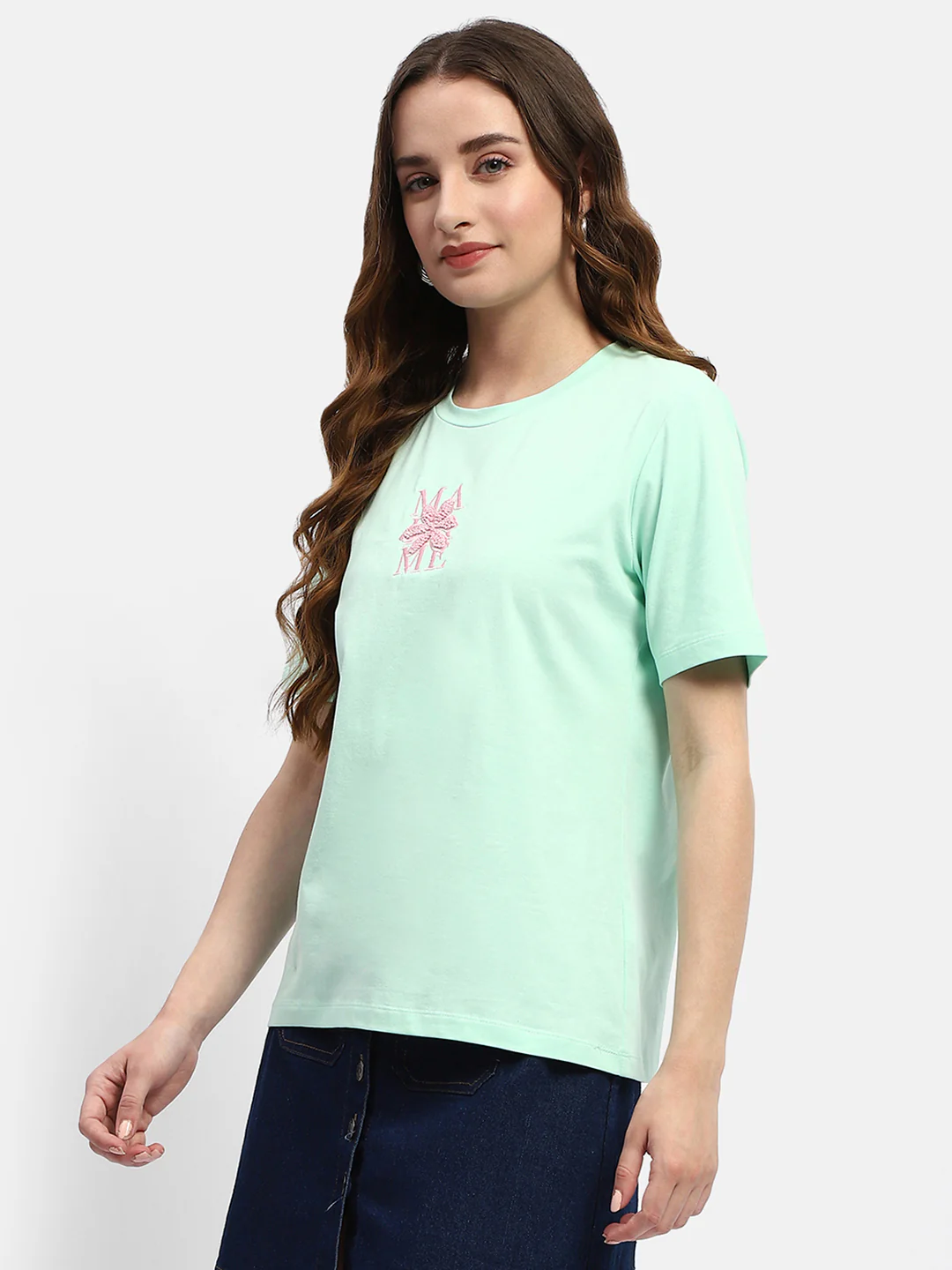 Madame Embroidered Mint Green Regular T-Shirt - Image 5