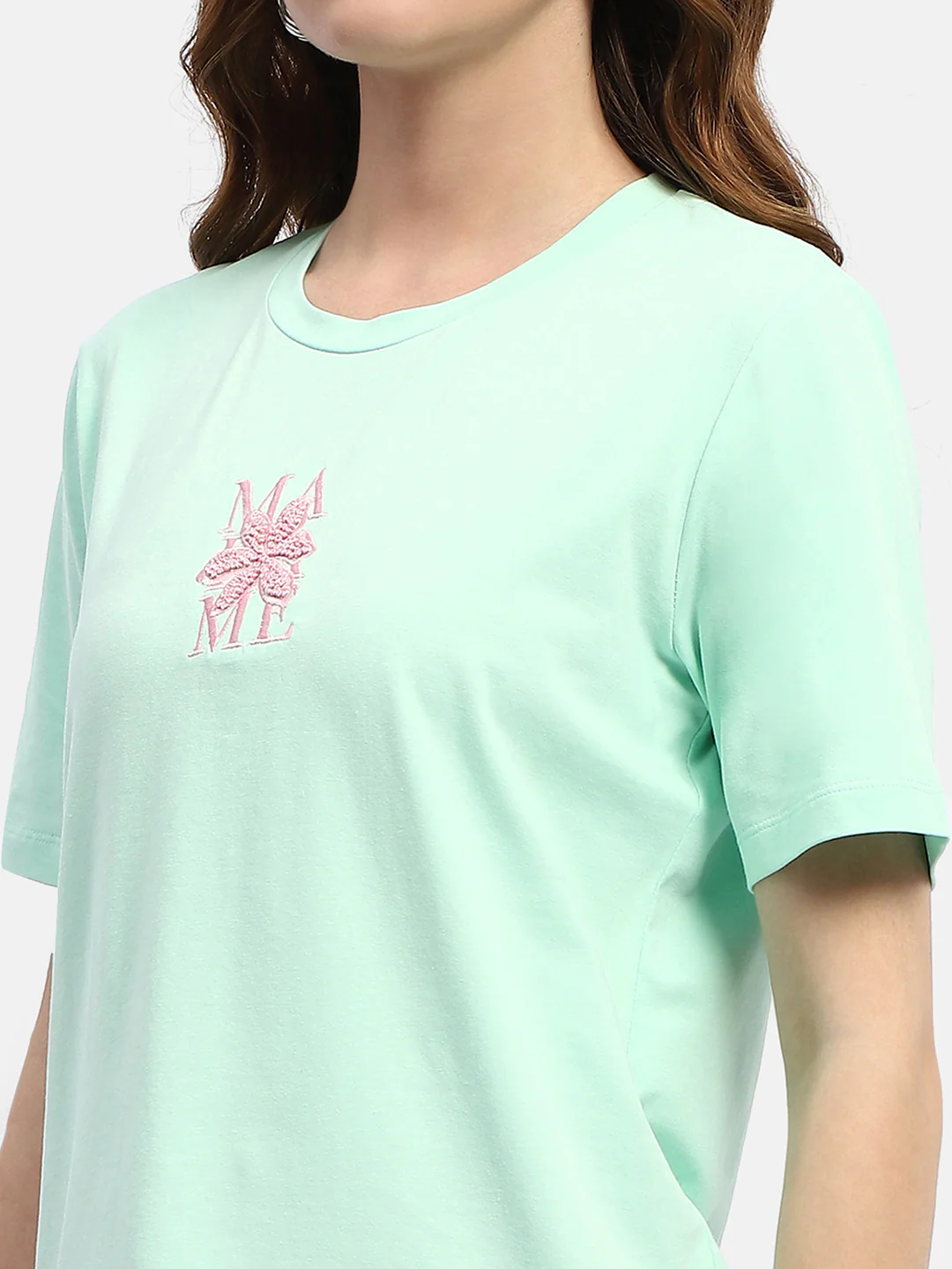 Madame Embroidered Mint Green Regular T-Shirt - Image 7