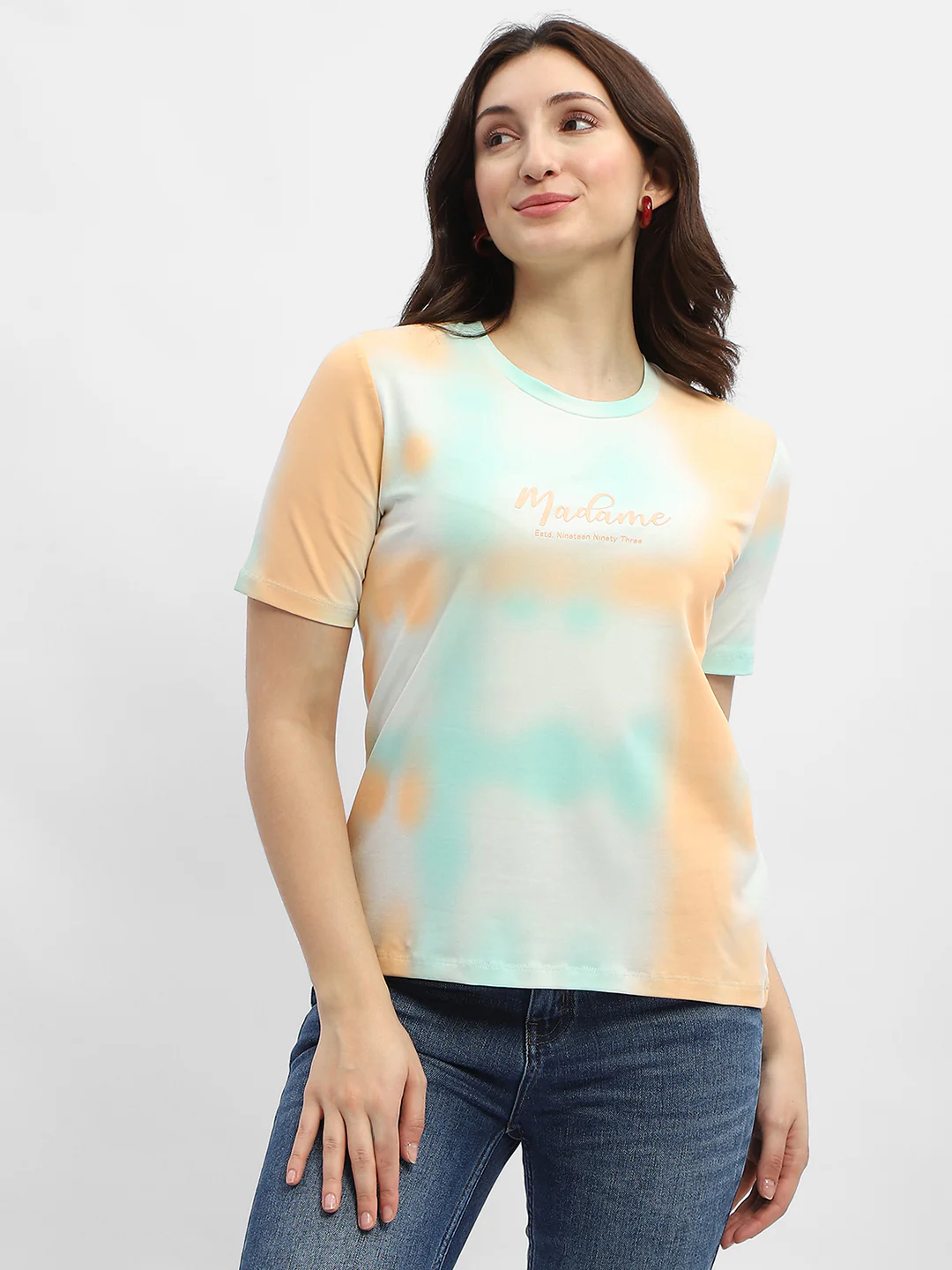Madame Tie-Dye Orange Cotton T-Shirt - Image 2