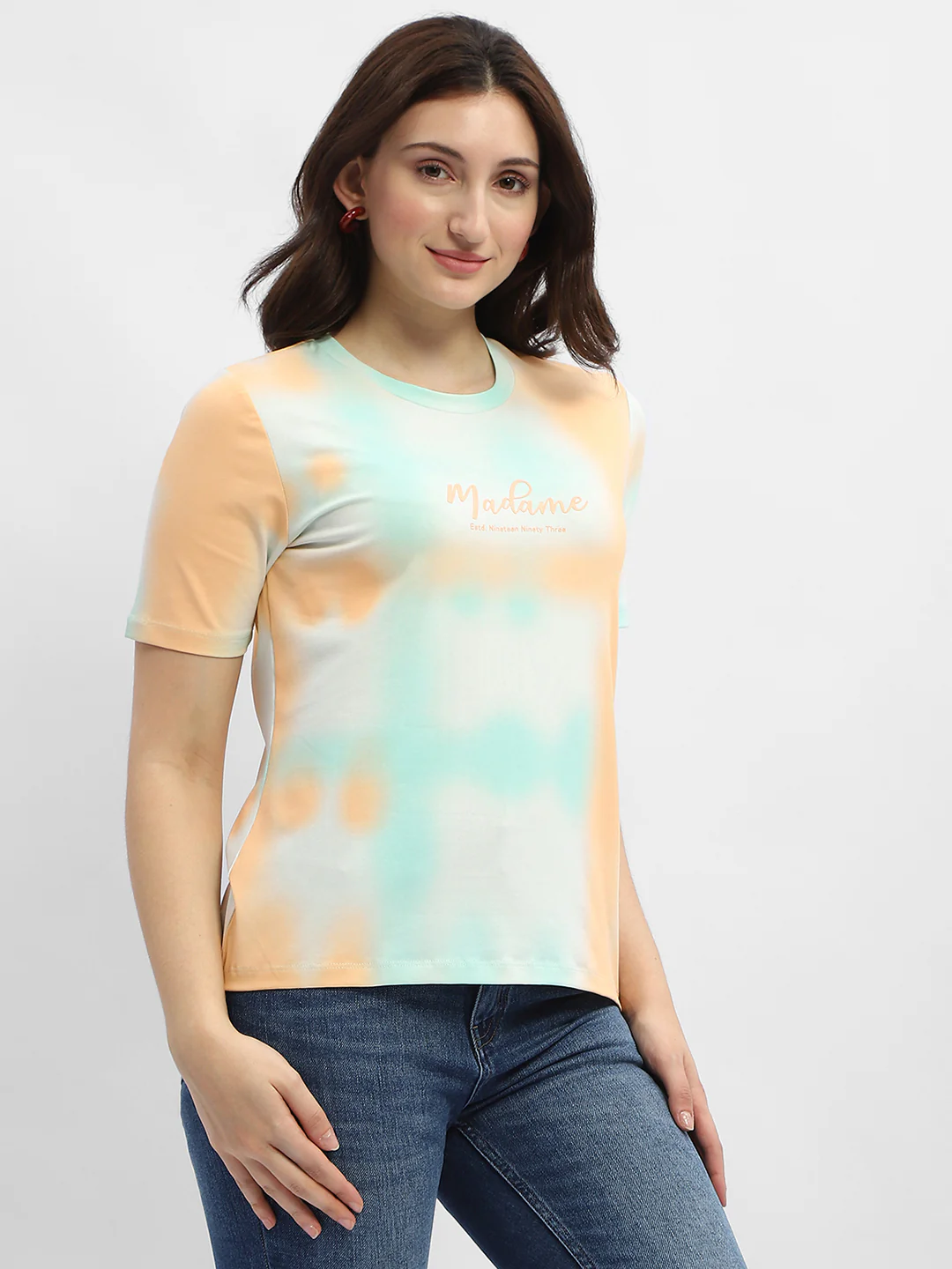 Madame Tie-Dye Orange Cotton T-Shirt - Image 3