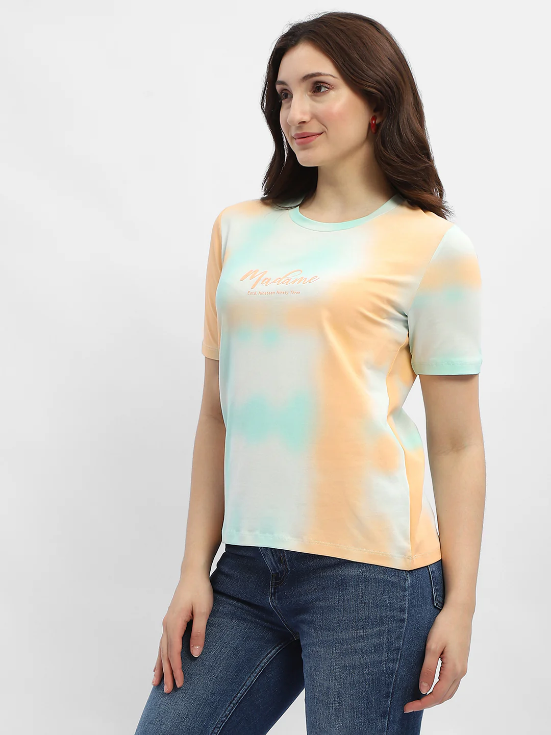 Madame Tie-Dye Orange Cotton T-Shirt - Image 4