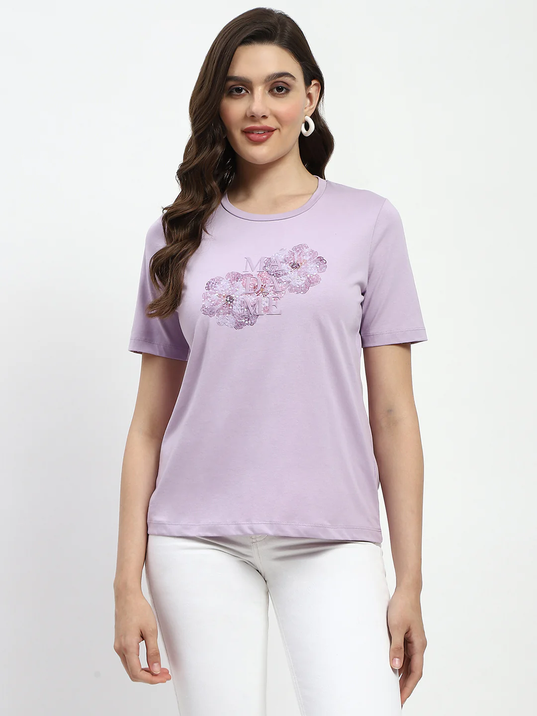 Madame Graphic Printed Mauve Cotton T-Shirt - Image 3