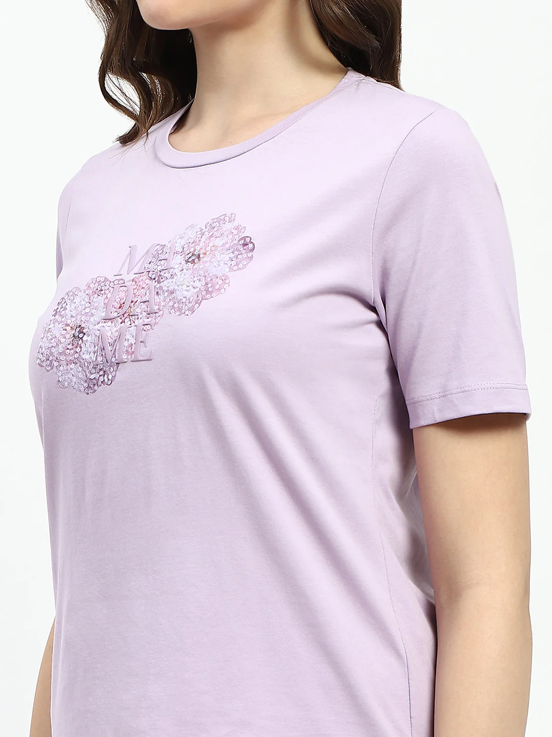 Madame Graphic Printed Mauve Cotton T-Shirt - Image 7