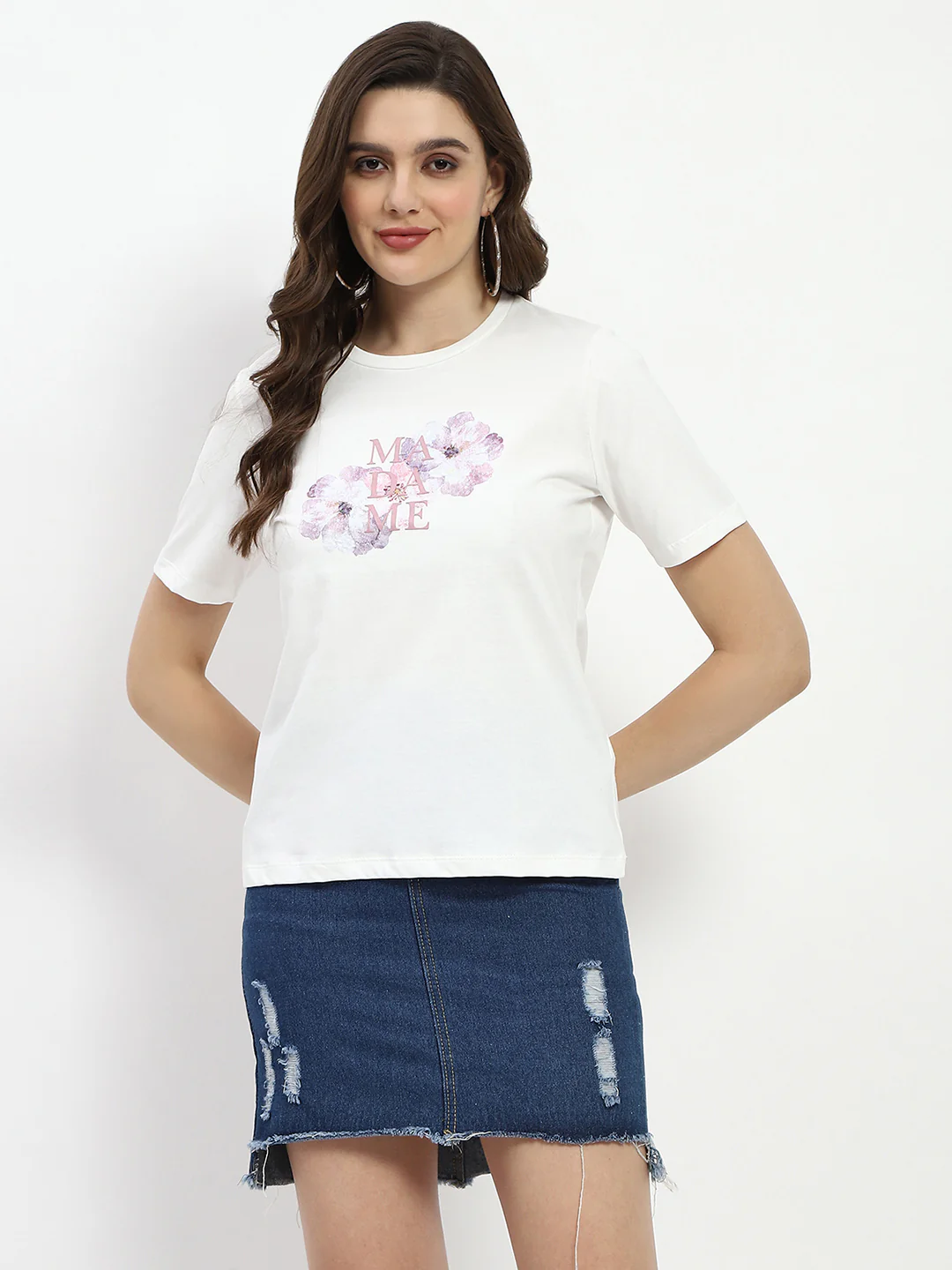 Madame Graphic Print White Cotton T-Shirt - Image 3