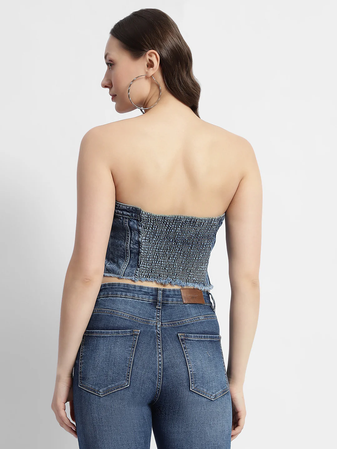 Madame Blue Front Zipper Denim Tube Top - Image 5
