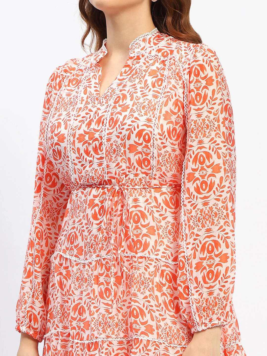 Madame Floral Printed Orange Mini Dress - Image 7