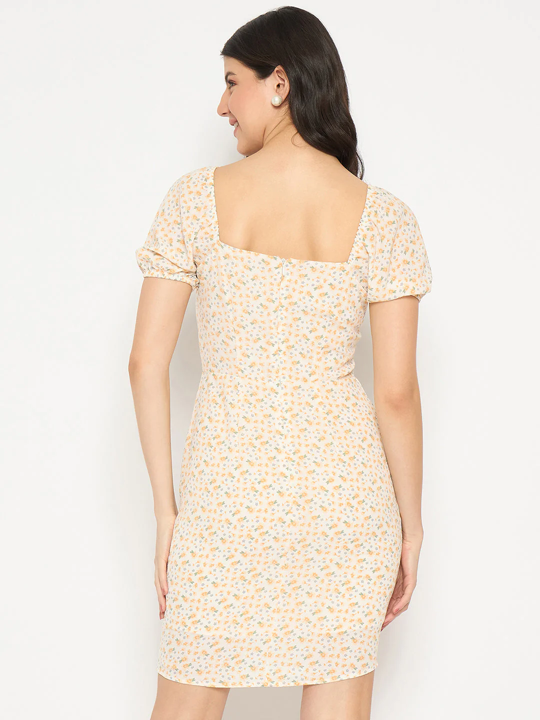 Madame Printed Half Sleeve Yellow Midi Sheath Dress - Image 6