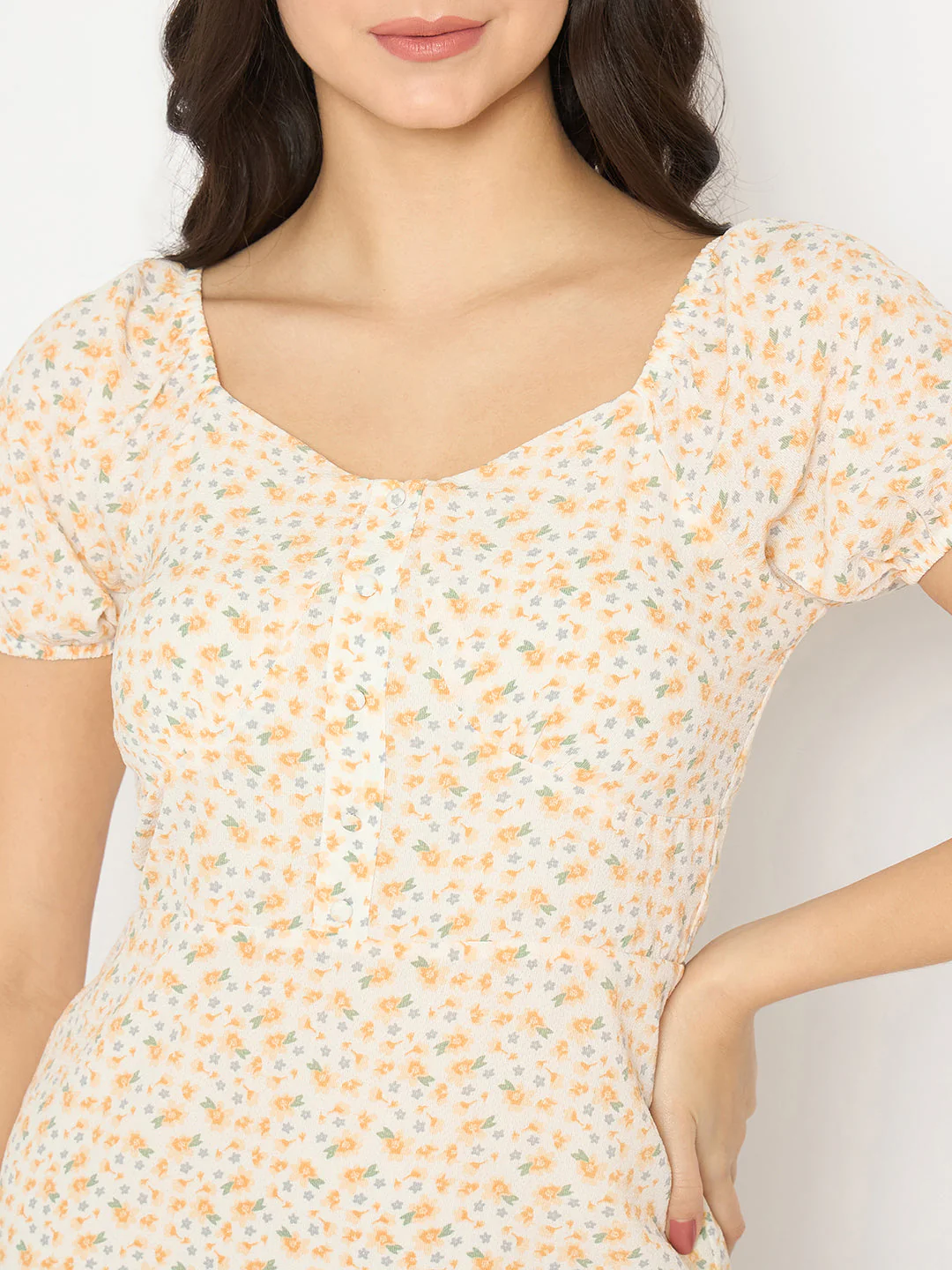 Madame Printed Half Sleeve Yellow Midi Sheath Dress - Image 7