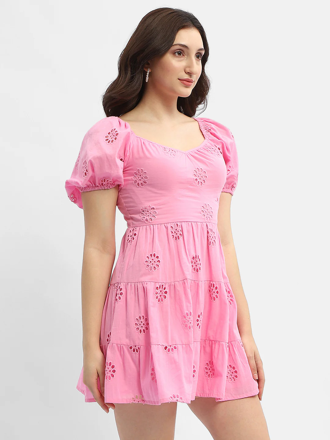 Madame Schiffli Pink Sweetheart Neck Dress - Image 3