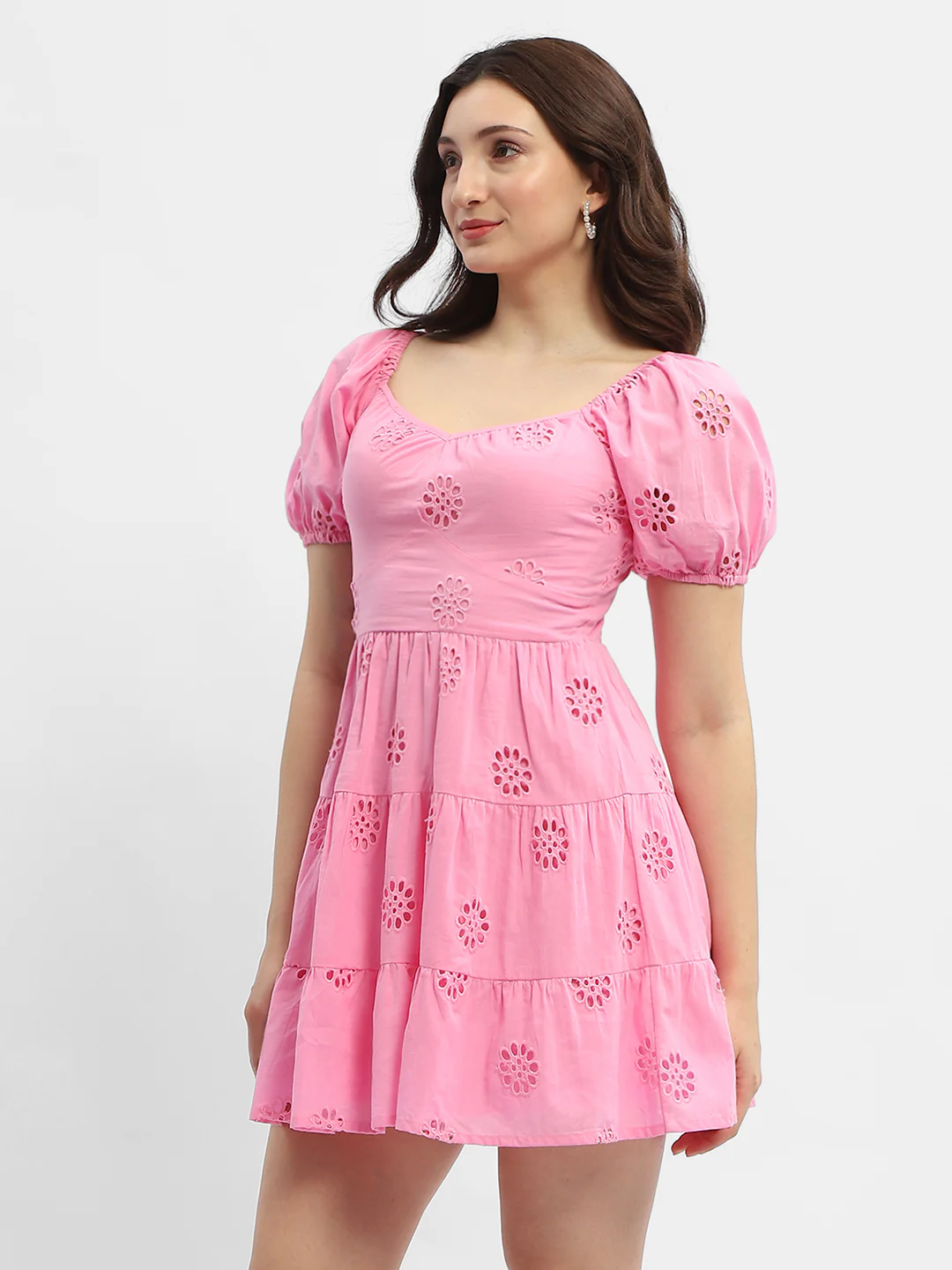 Madame Schiffli Pink Sweetheart Neck Dress - Image 4