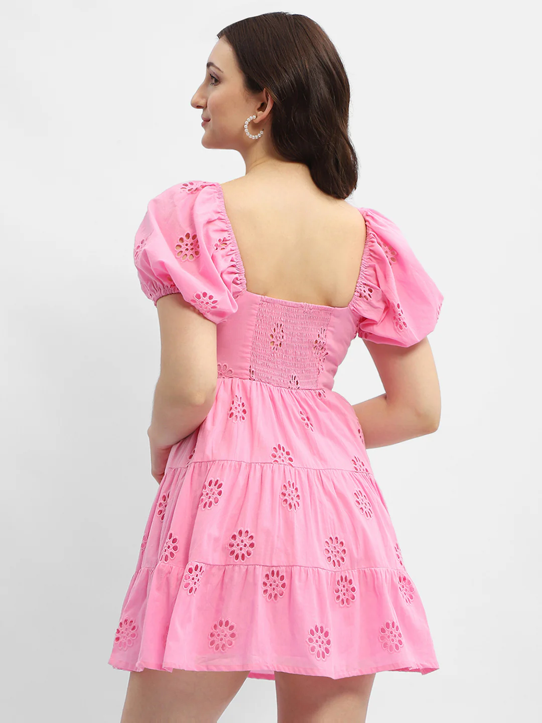 Madame Schiffli Pink Sweetheart Neck Dress - Image 5