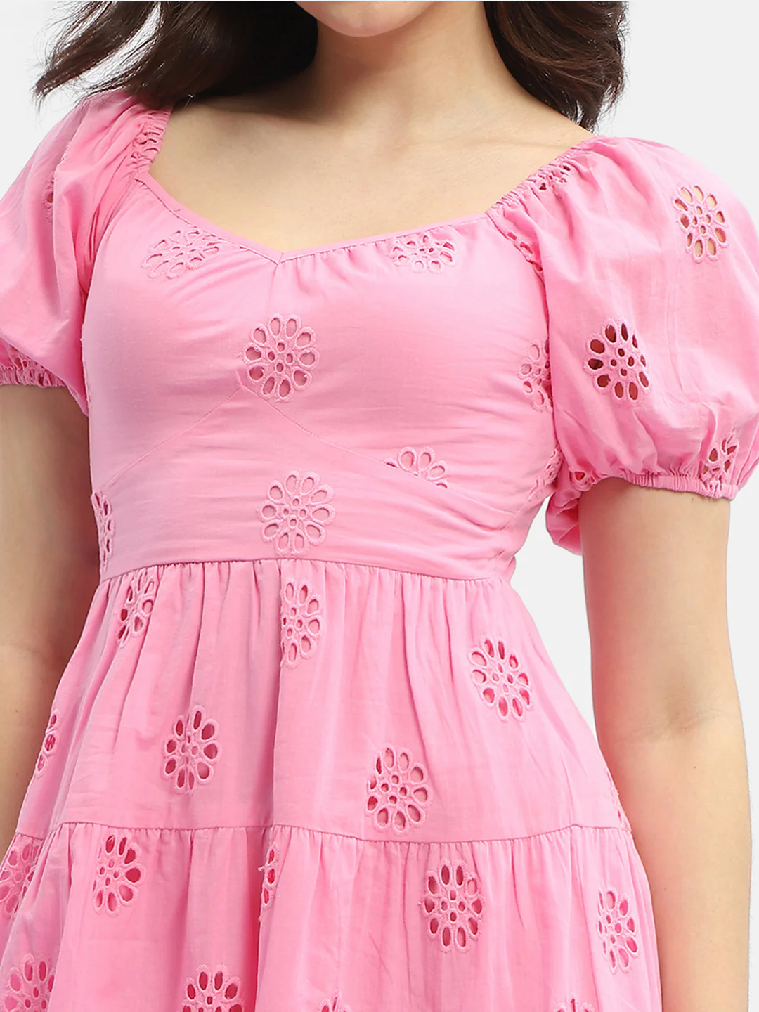 Madame Schiffli Pink Sweetheart Neck Dress - Image 6