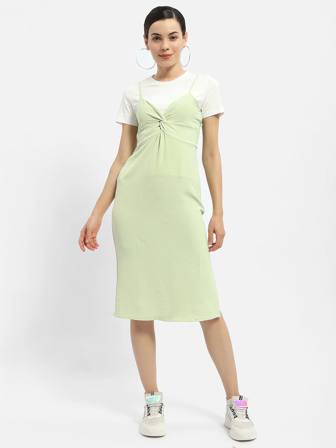 Madame Knotted Pastel Green Midi Dress - Image 2