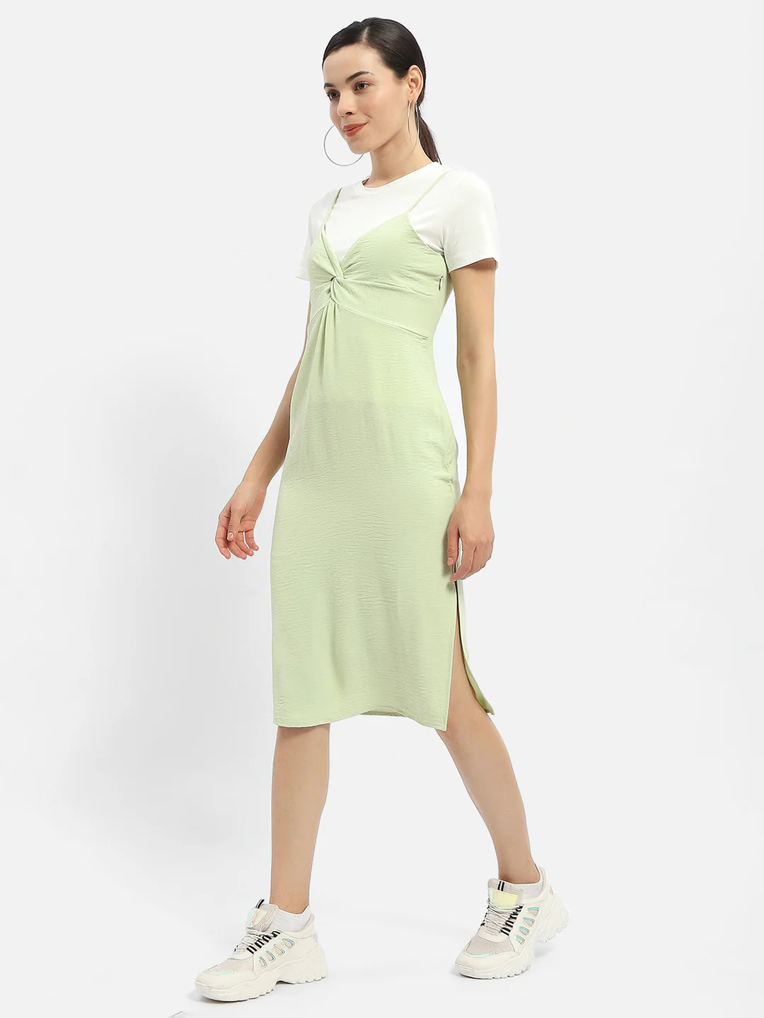 Madame Knotted Pastel Green Midi Dress - Image 4