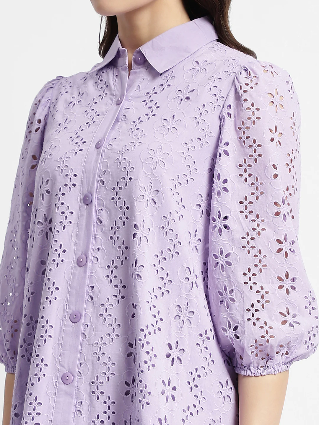 Madame Lilac Flared Hem Schiffli Mini Dress - Image 7