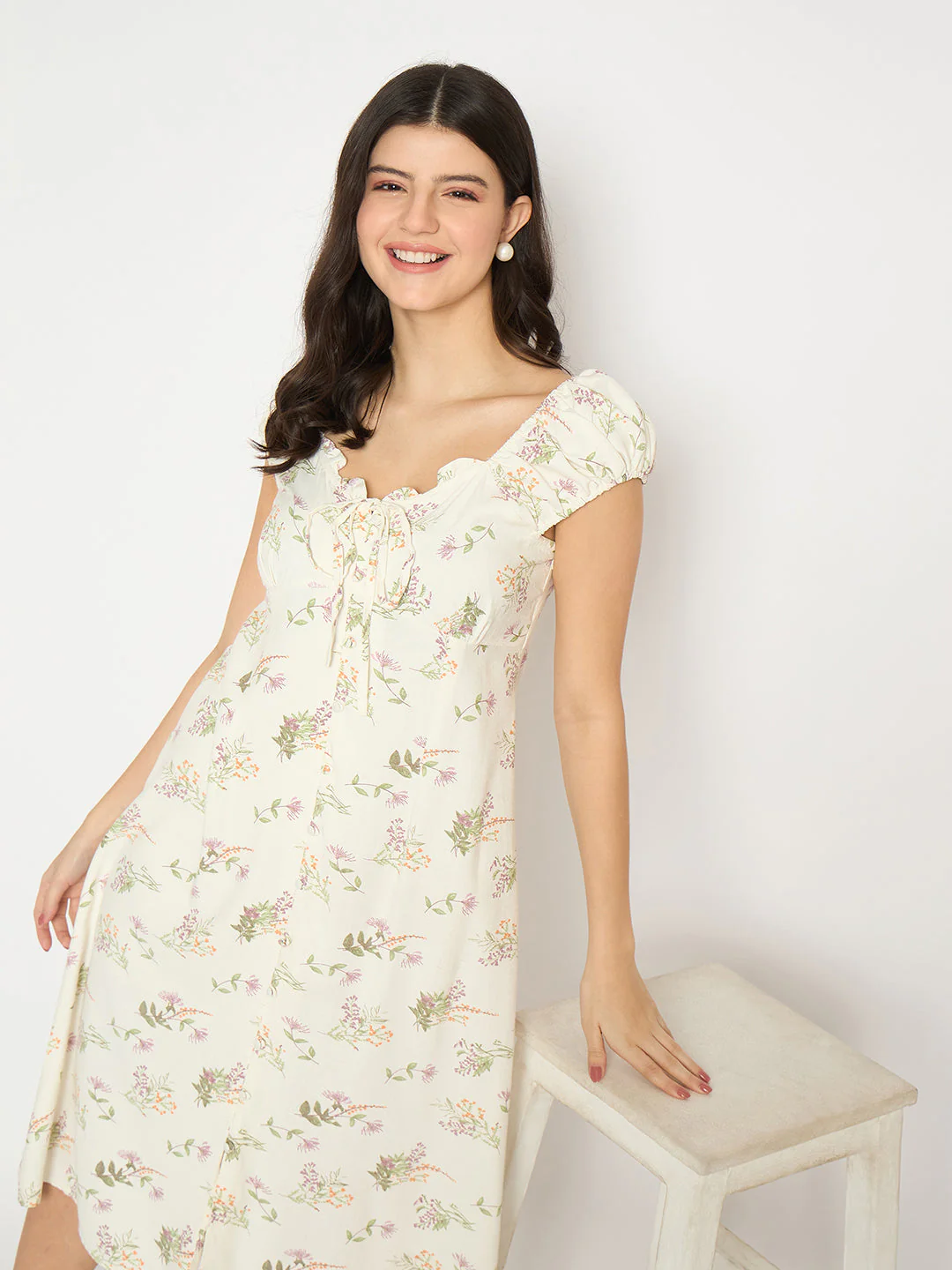 Madame All Over Print Midi Off White Dress - Image 2