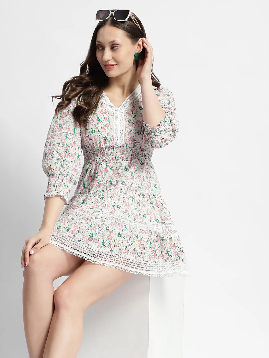 Madame Ditsy Floral Print V-Neck Mini Dress - Image 2