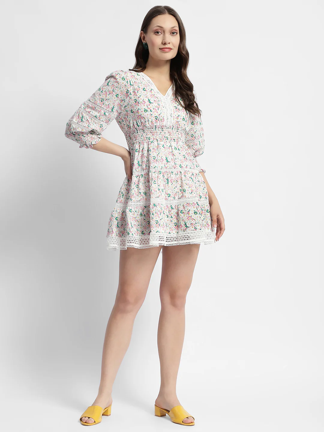 Madame Ditsy Floral Print V-Neck Mini Dress - Image 5