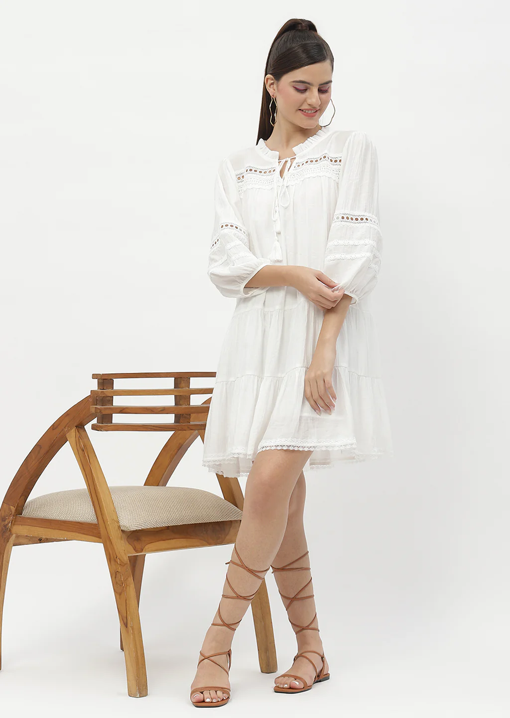 Madame Puff Sleeve Off-White Dress - Image 2