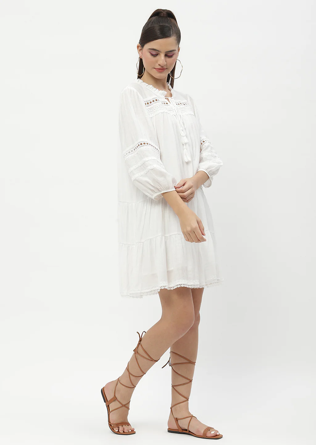 Madame Puff Sleeve Off-White Dress - Image 3