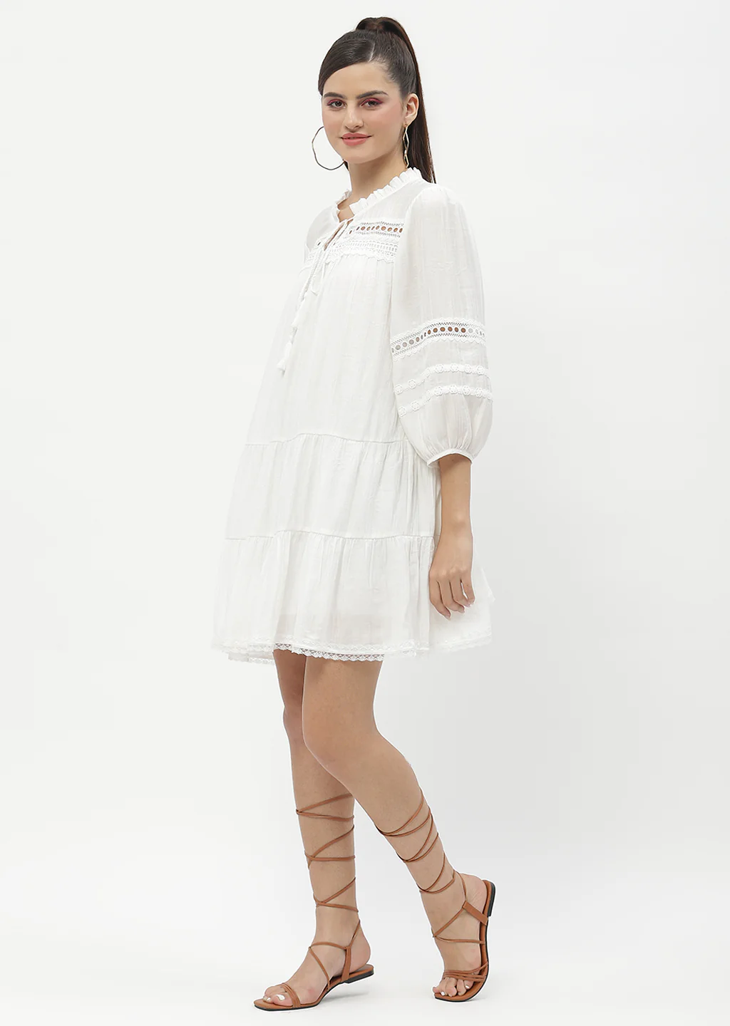 Madame Puff Sleeve Off-White Dress - Image 4