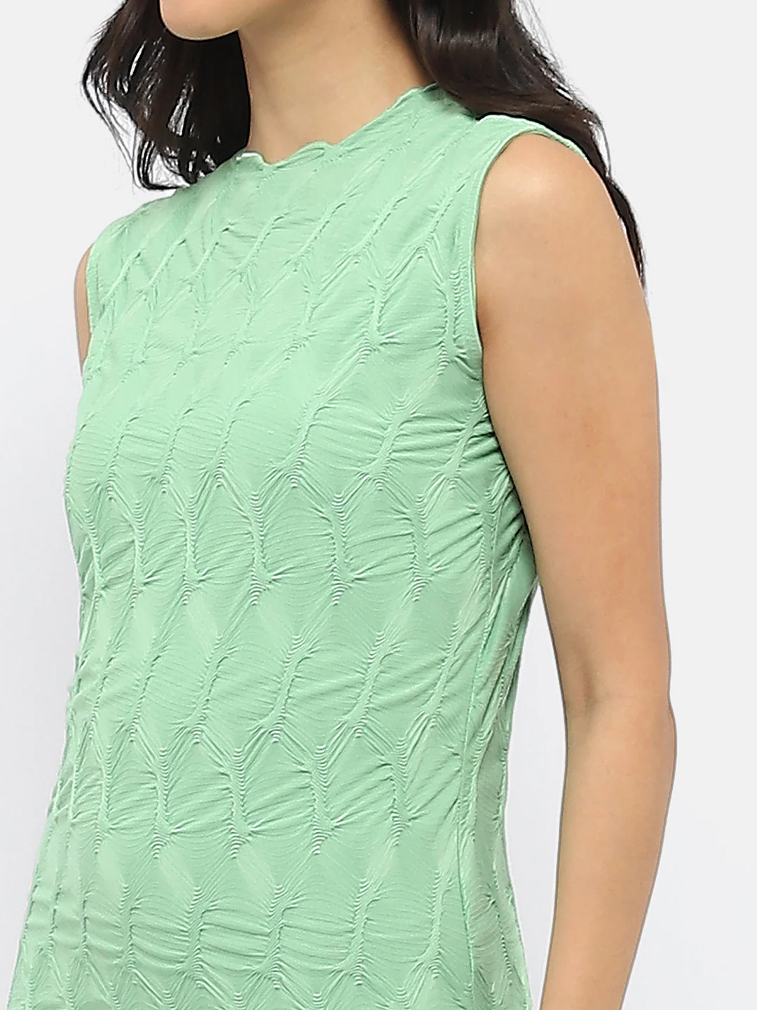 Madame Crinkled Green Lettuce Hem Dress - Image 6