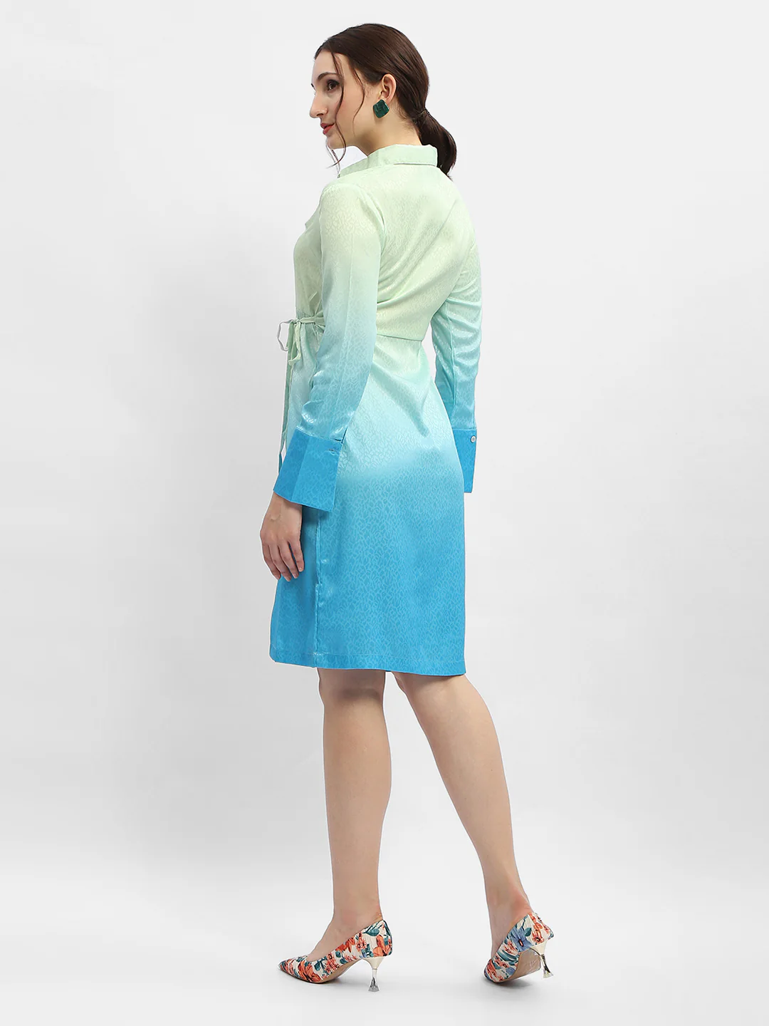 Madame Ombre Effect Sky Blue Tie-Waist Shirt Dress - Image 4