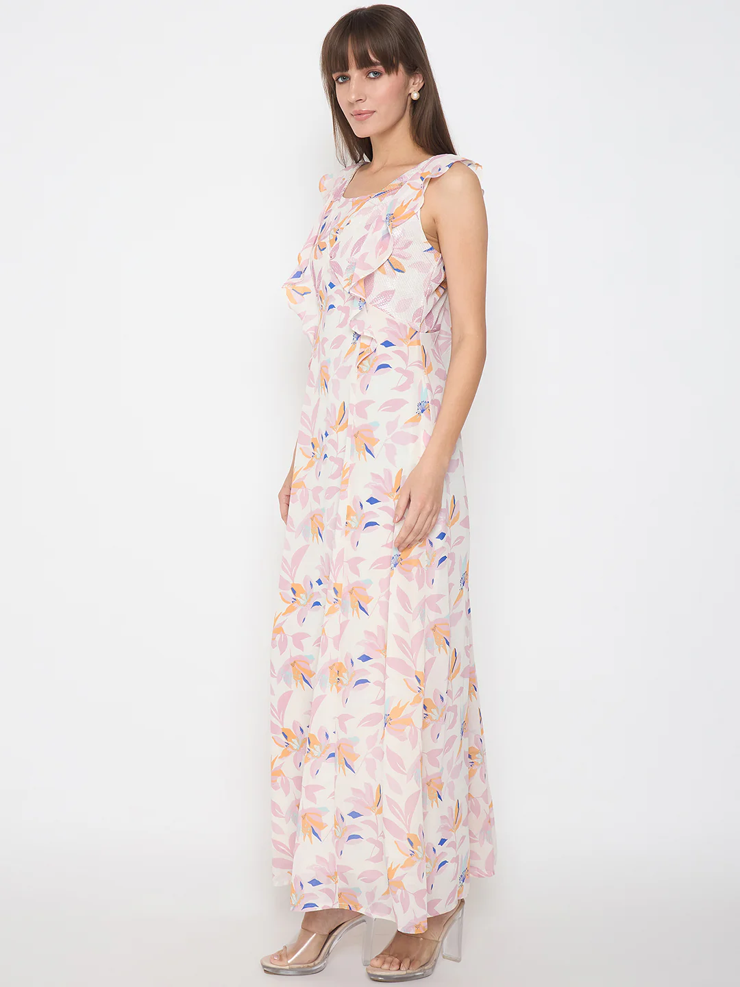 Madame Floral Print Ruffle Detail Off White Midi Dress - Image 5