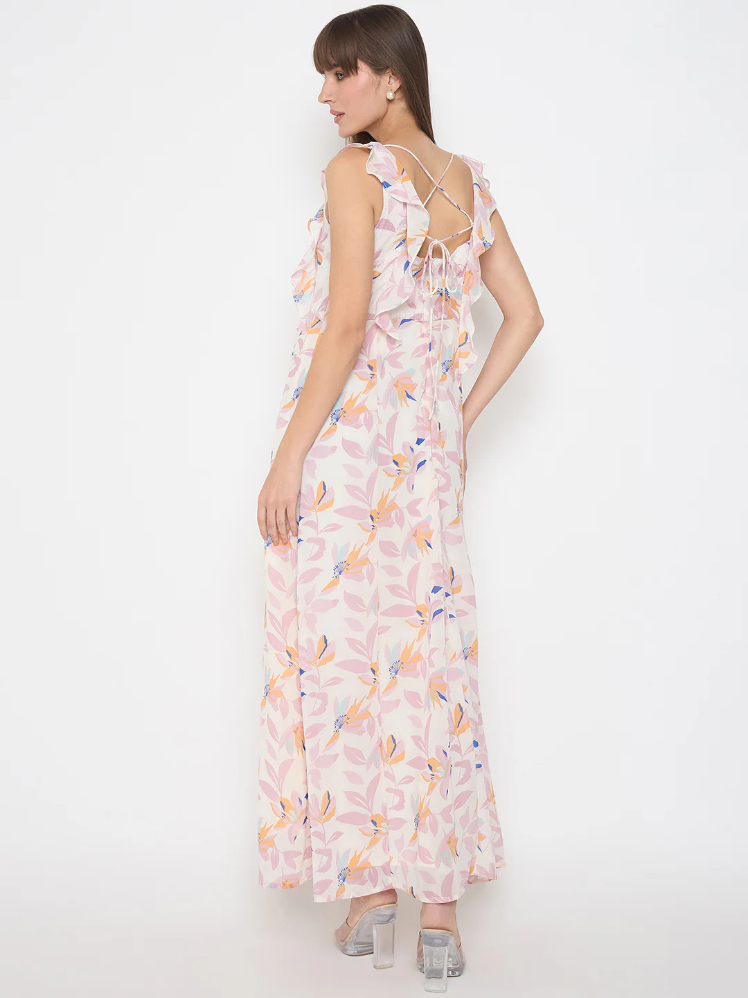 Madame Floral Print Ruffle Detail Off White Midi Dress - Image 6