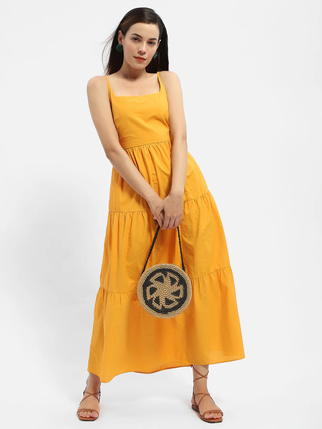 Madame Cami Neck Orange Tiered Maxi Dress - Image 2