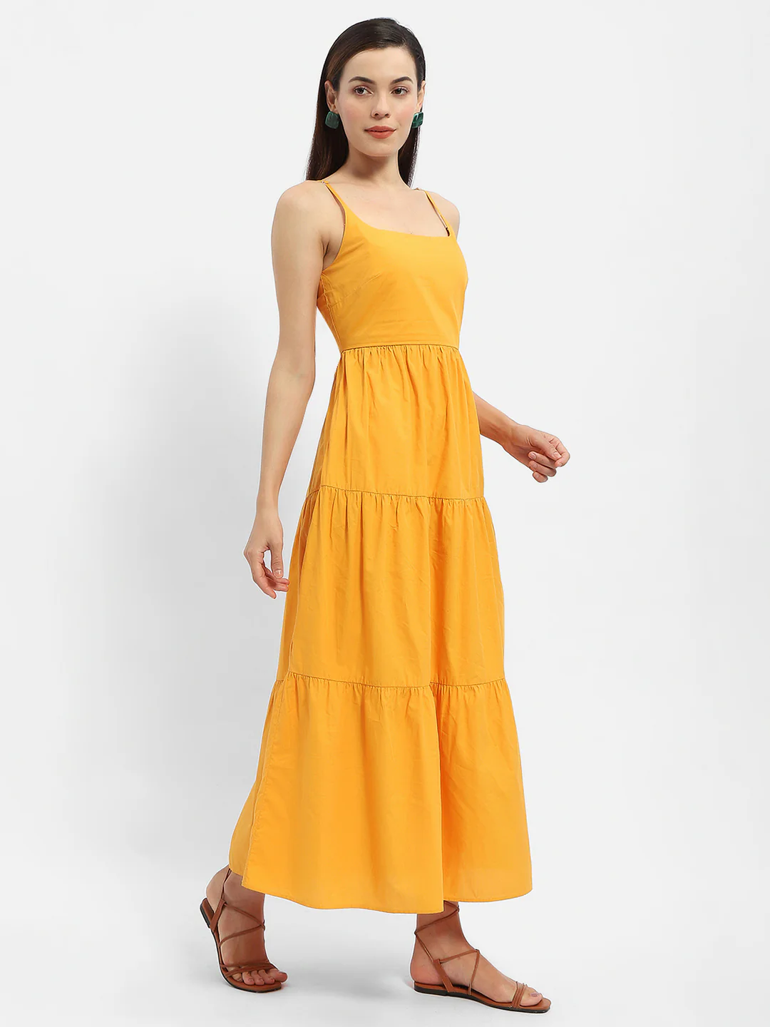 Madame Cami Neck Orange Tiered Maxi Dress - Image 3
