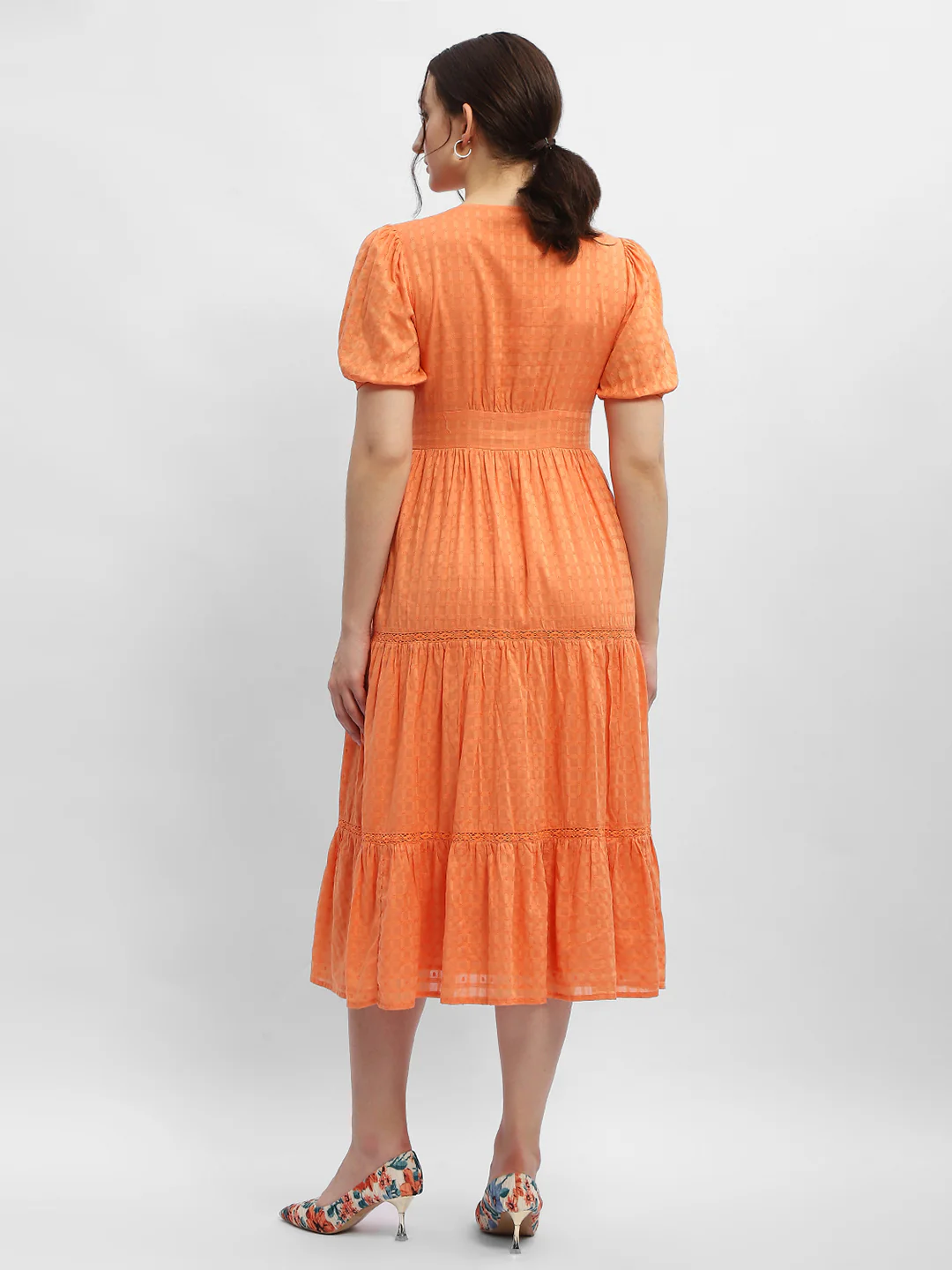 Madame V-Neck Orange Tiered Maxi Dress - Image 5