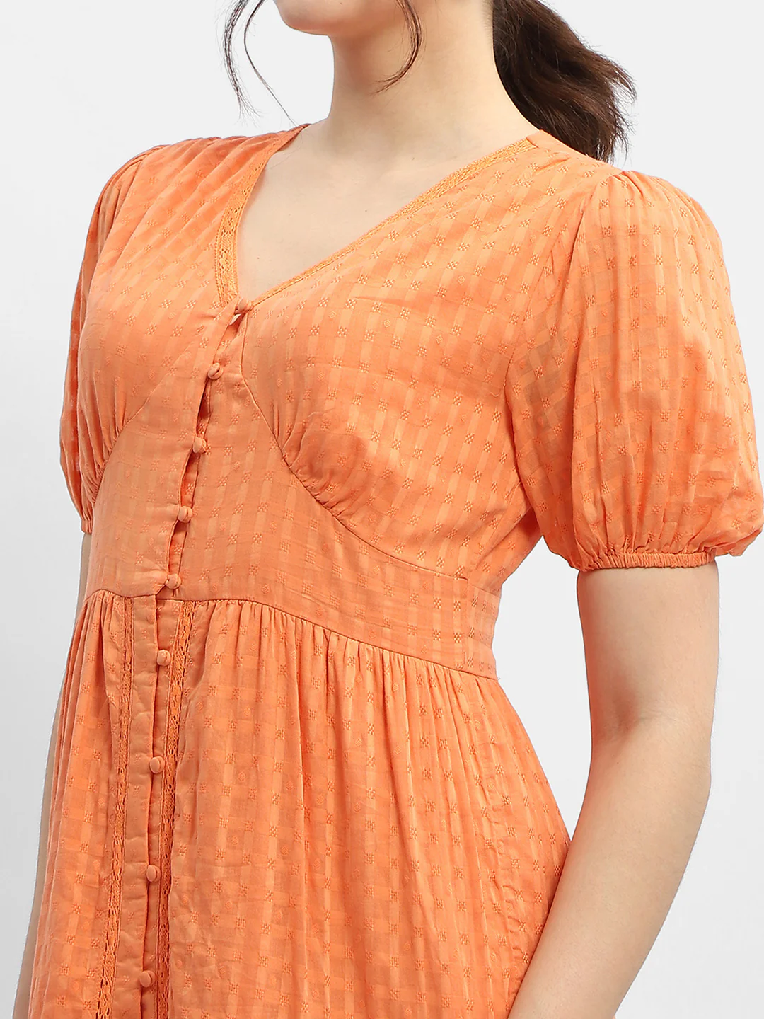 Madame V-Neck Orange Tiered Maxi Dress - Image 6