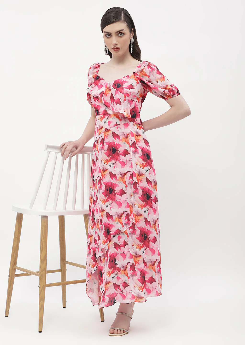Madame Sweetheart Neck Hot Pink Floral Maxi Dress - Image 2