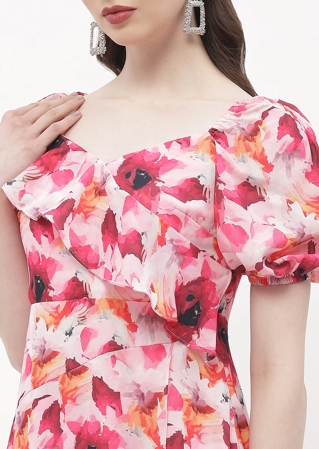 Madame Sweetheart Neck Hot Pink Floral Maxi Dress - Image 6