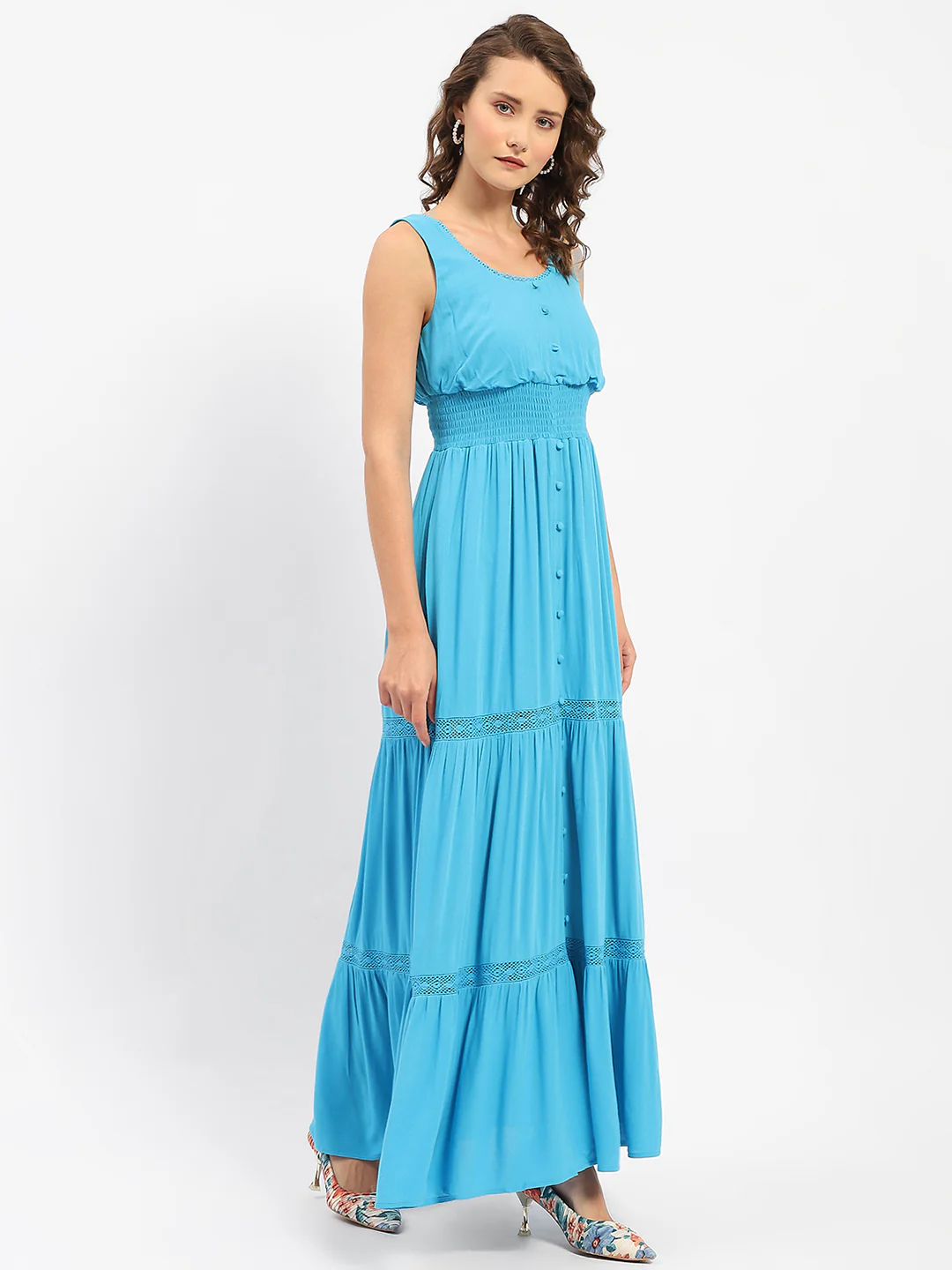 Madame Square Neckline Blue Tiered Dress - Image 3
