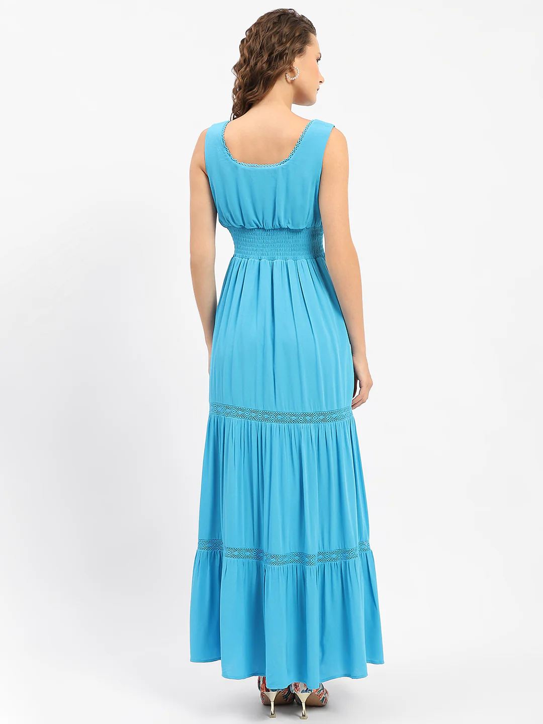 Madame Square Neckline Blue Tiered Dress - Image 5