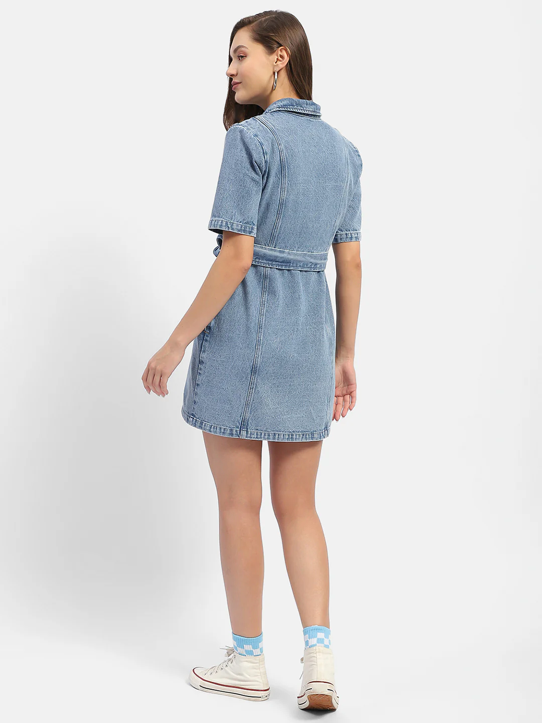 Madame Belted Waist Mid Blue Denim Shirt Dress - Image 6