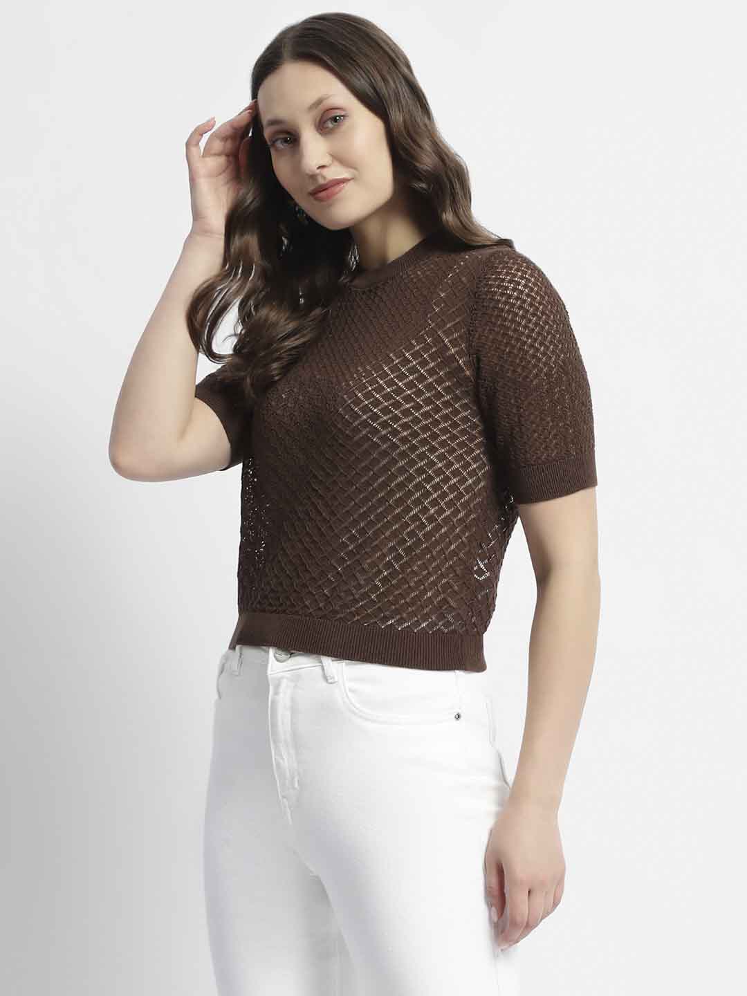Madame Crew Neck Brown Knit Top - Image 4