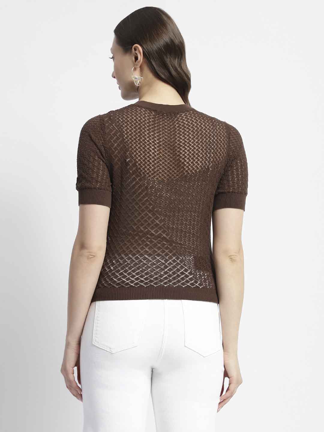 Madame Crew Neck Brown Knit Top - Image 5