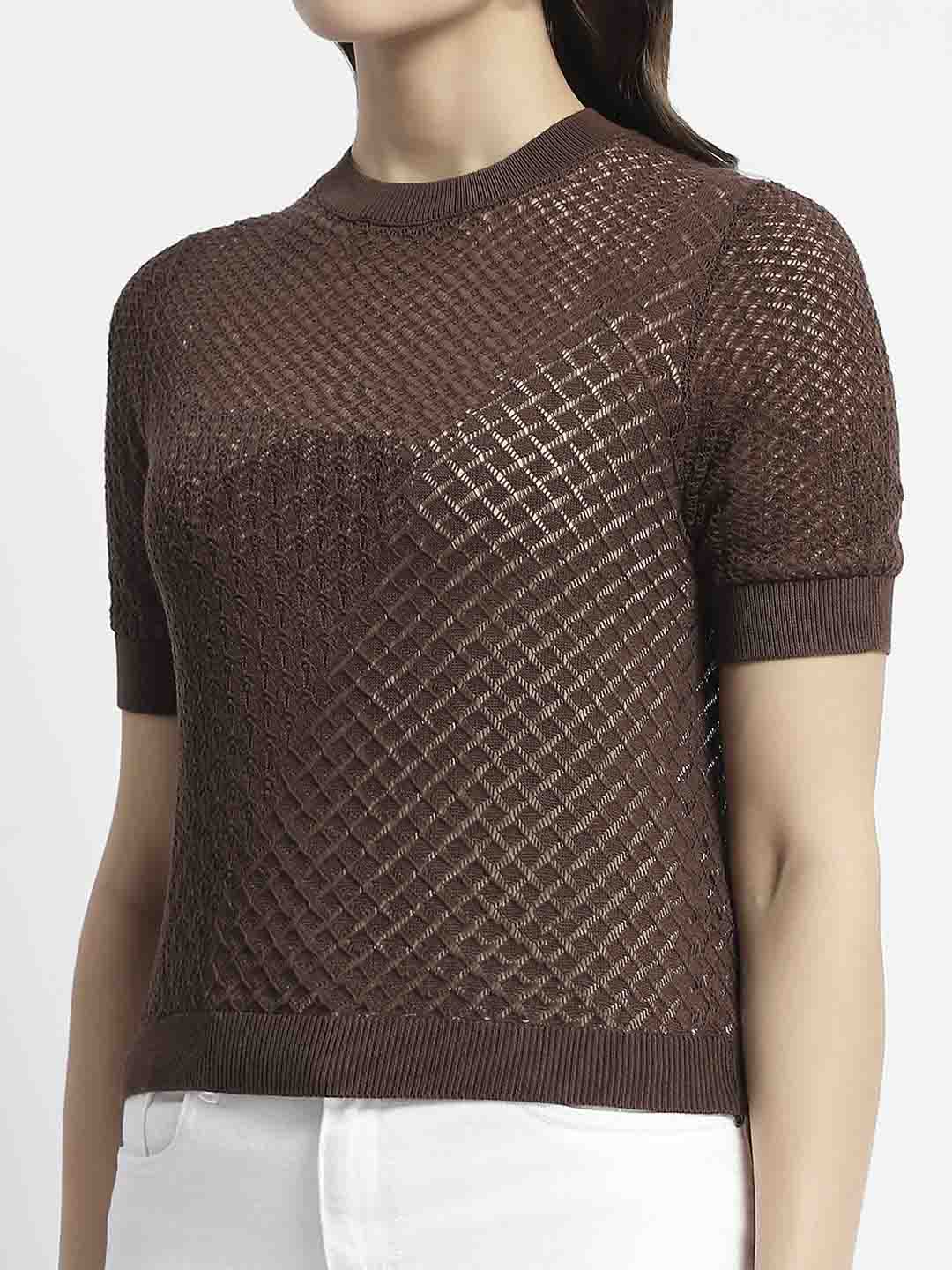 Madame Crew Neck Brown Knit Top - Image 6