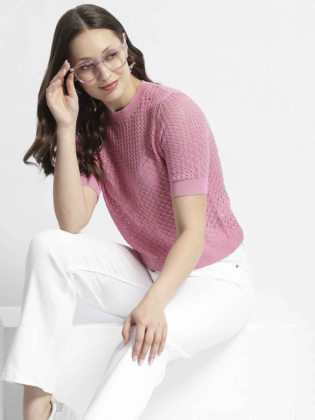 Madame Pink Knitted Crew Neck Top - Image 2