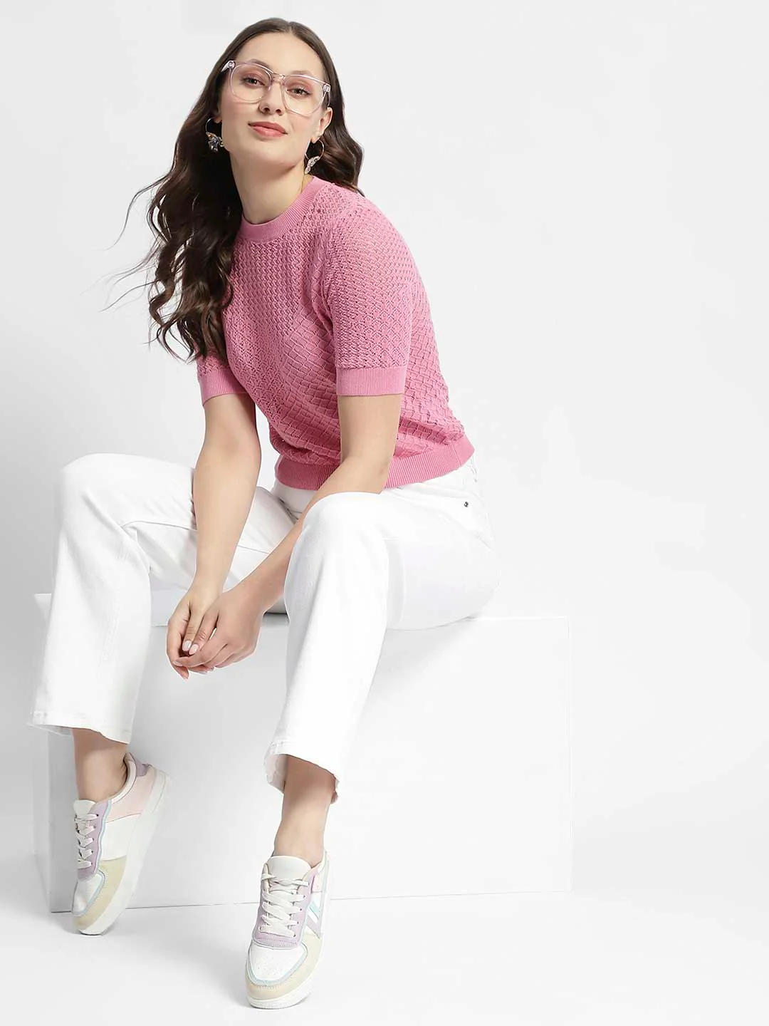 Madame Pink Knitted Crew Neck Top - Image 3