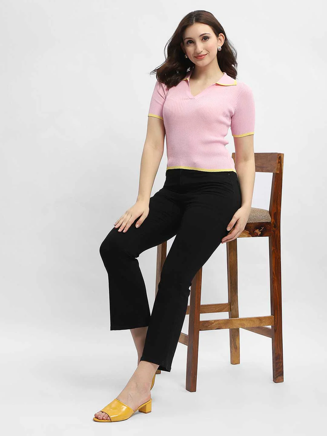 Madame Polo Neck Pink Ribbed T-Shirt - Image 3