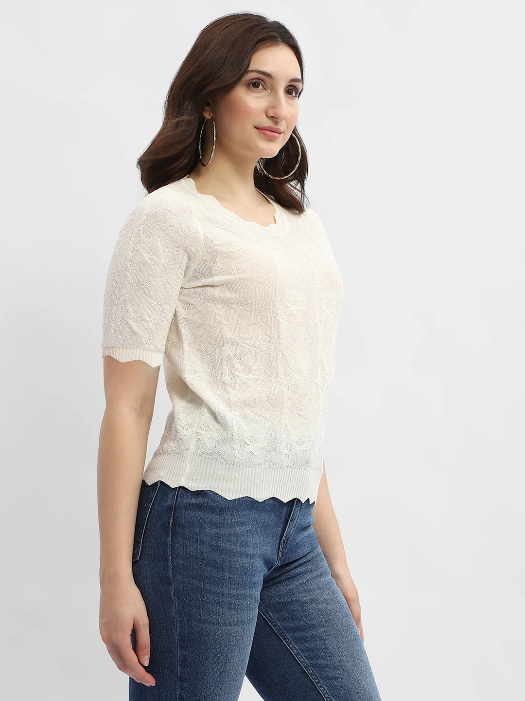 Madame Crinkled Beige Sheer Top - Image 3