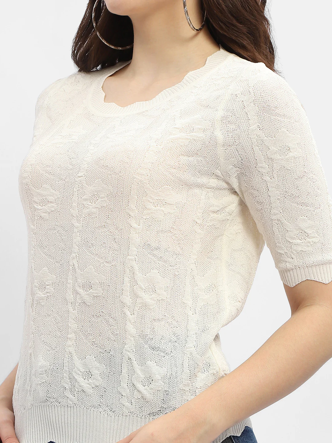 Madame Crinkled Beige Sheer Top - Image 6