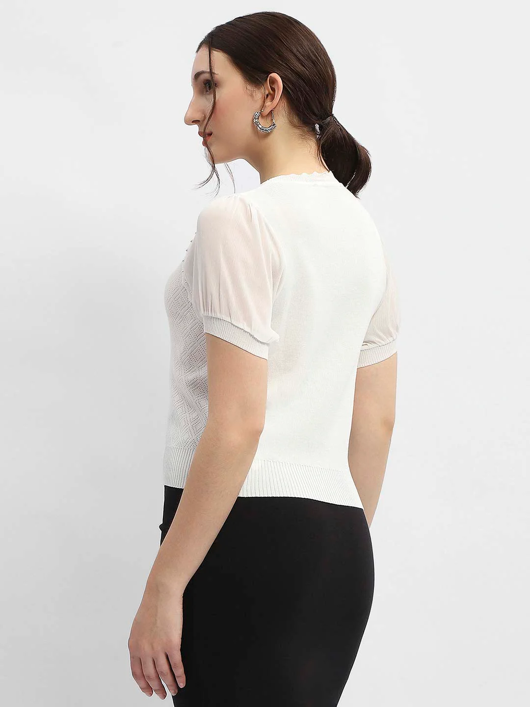 Madame Embellished Off-White Puff Sleeve Top - Image 5
