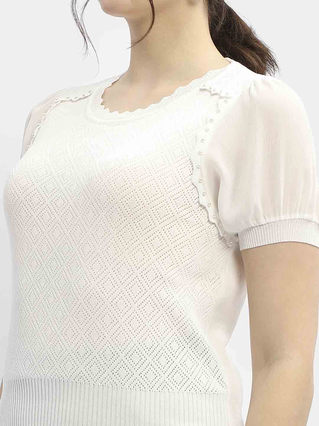 Madame Embellished Off-White Puff Sleeve Top - Image 6